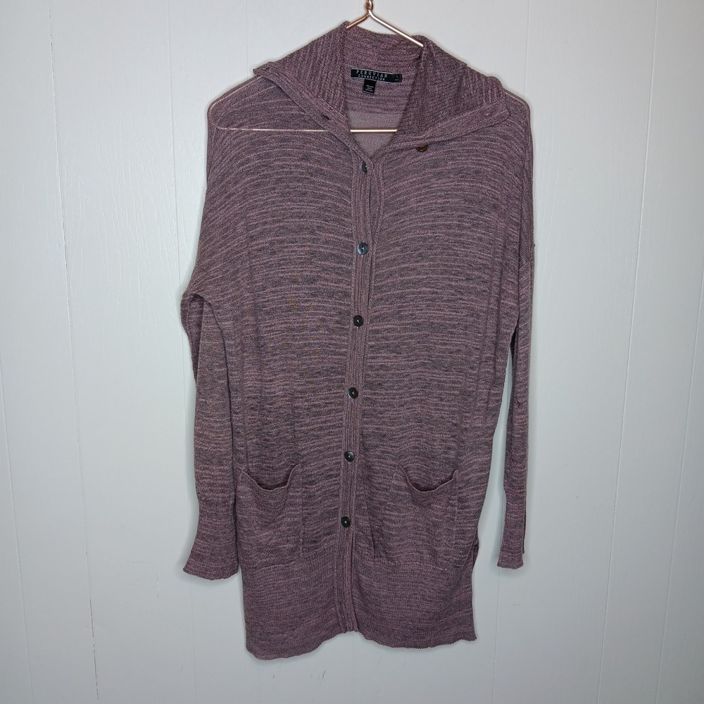 Peruvian Connection Cardigan Womens Size L Mauve Heathered Button Front Pockets